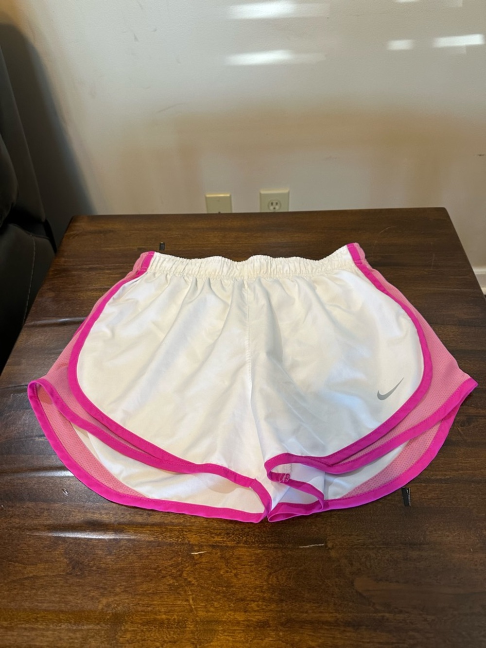 Nike White Athletic Shorts with Pink Trim